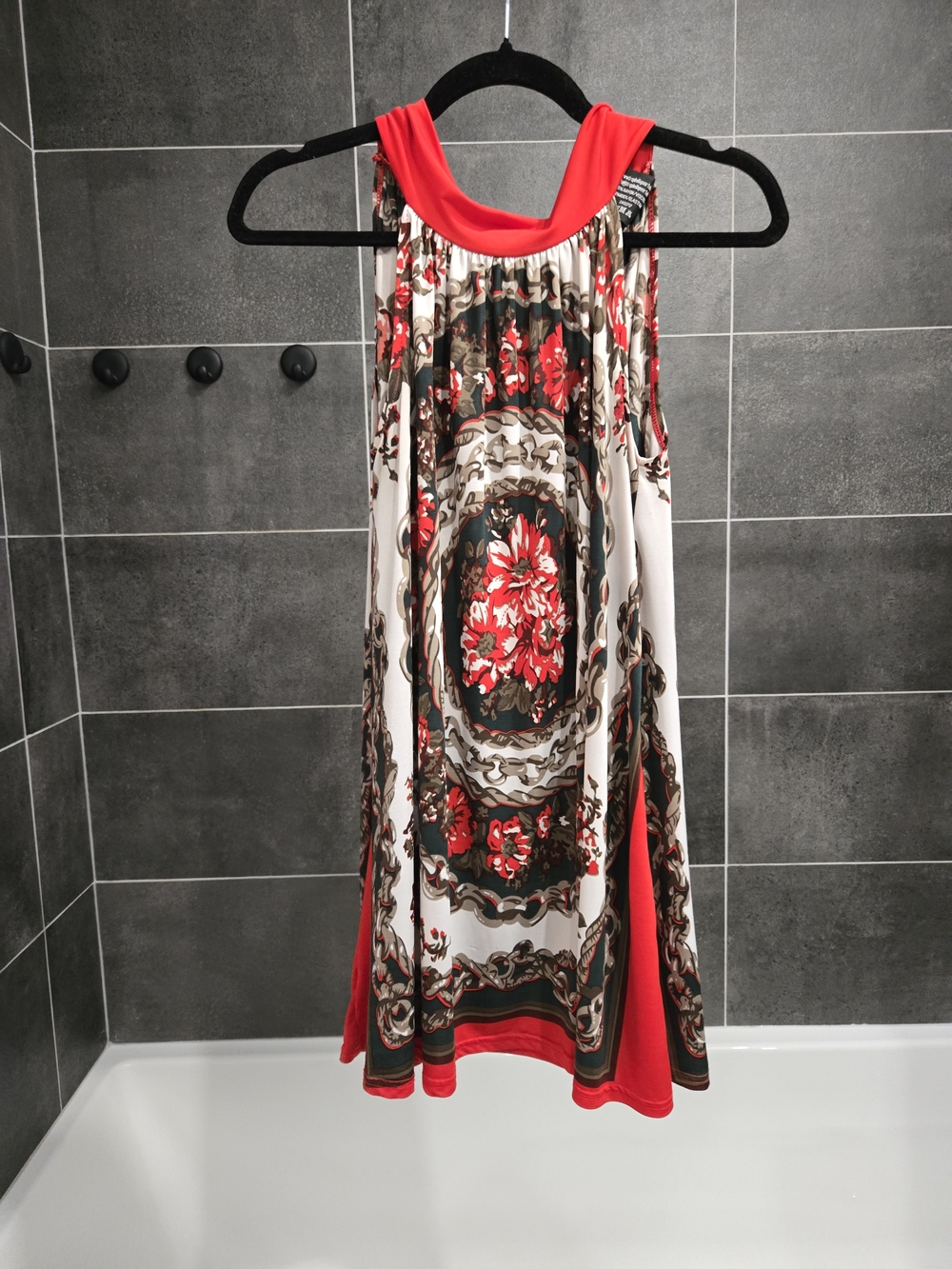3/$15 SUMMER CLEARANCE — Red Floral Halter Swing Tunic